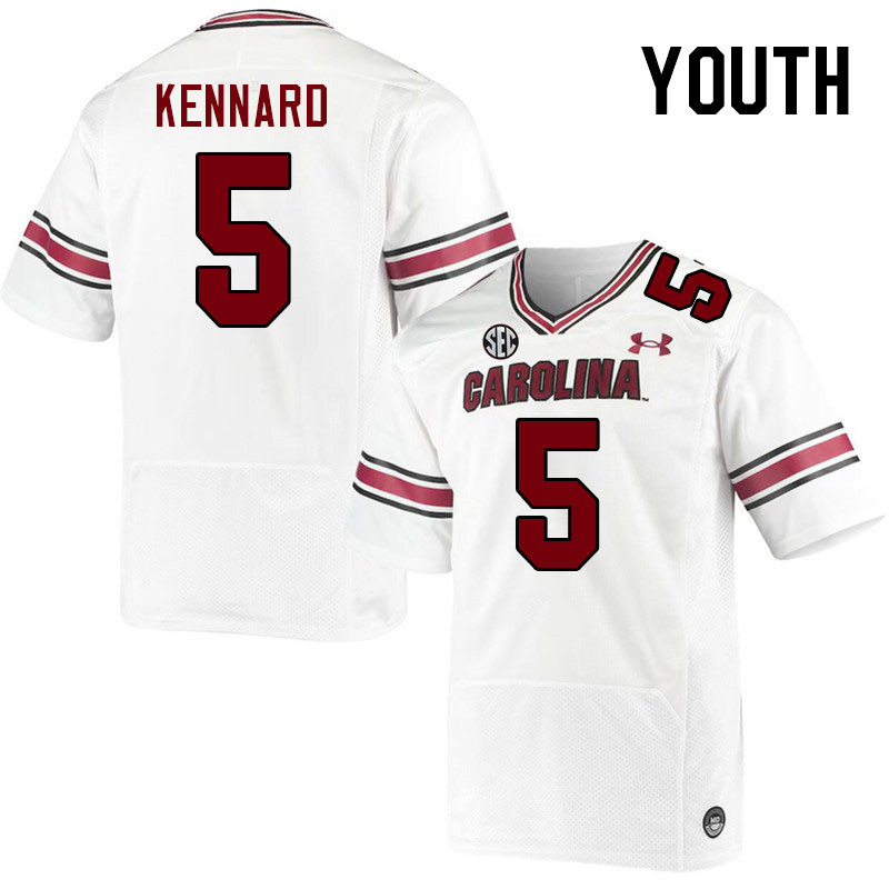 Youth #5 Kyle Kennard South Carolina Gamecocks College Football Jerseys Stitched-White